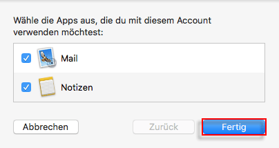 Apple Mail einrichten Apps auswaehlen