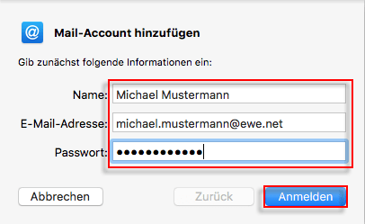 Apple Mail Account hinzufuegen Name E-Mail-Adresse Passwort