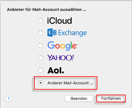 Apple Mail Account auswaehlen
