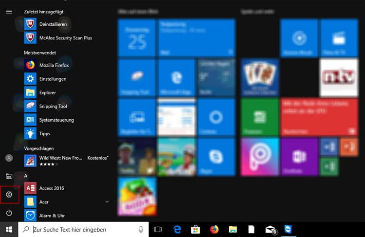 Windows Einstellungen auf dem Windows 10 Desktop