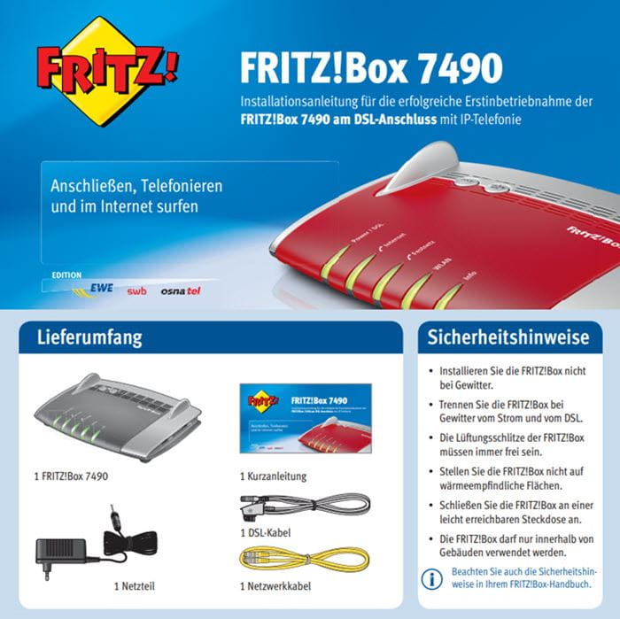 Anleitung Installation DSL FritzBox 7490