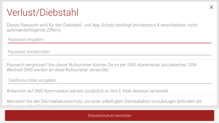 Verlust/Diebstahlschutz